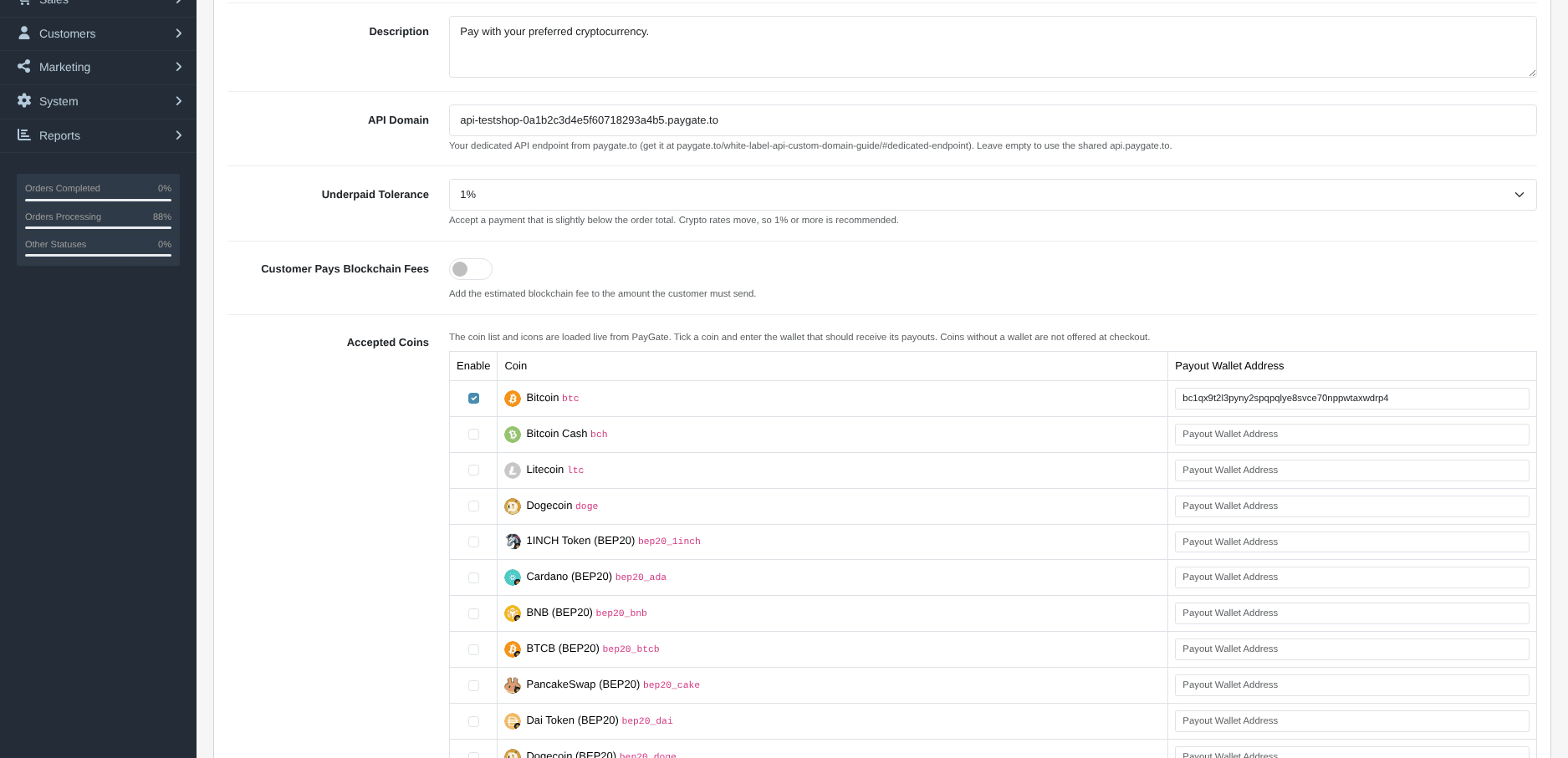 OpenCart crypto payment gateway instant payouts